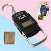 Multicolor hook-type digital weighing scale.