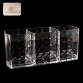 Elegant Crystal-Effect 3-Compartment Acrylic Makeup Brush Holder