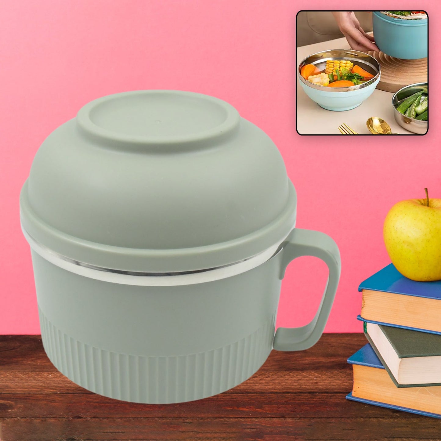 Vacuum Food Flask, Insulation Large Capacity Double Layer Structure Non Slip Labor Saving and Safe Stainless Steel Inner Tank Lunch Box/ Noodle Bowl for Camping Picnic for School Office Outdoor (1 Pc)