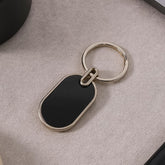 Customized / Personalized Elegant Black & Silver Oval Metal Keychain (1 Pc)
