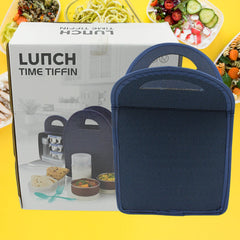 6In1 Tiffin Box-Lunch Box | 3 Stainless Steel Containers | Plastic lid Box | Spoon & Fork /Plastic Bottle | Insulated Fabric Bag | Leak Proof | Microwave Safe for Office, College and School for Men, Women (6 pcs)