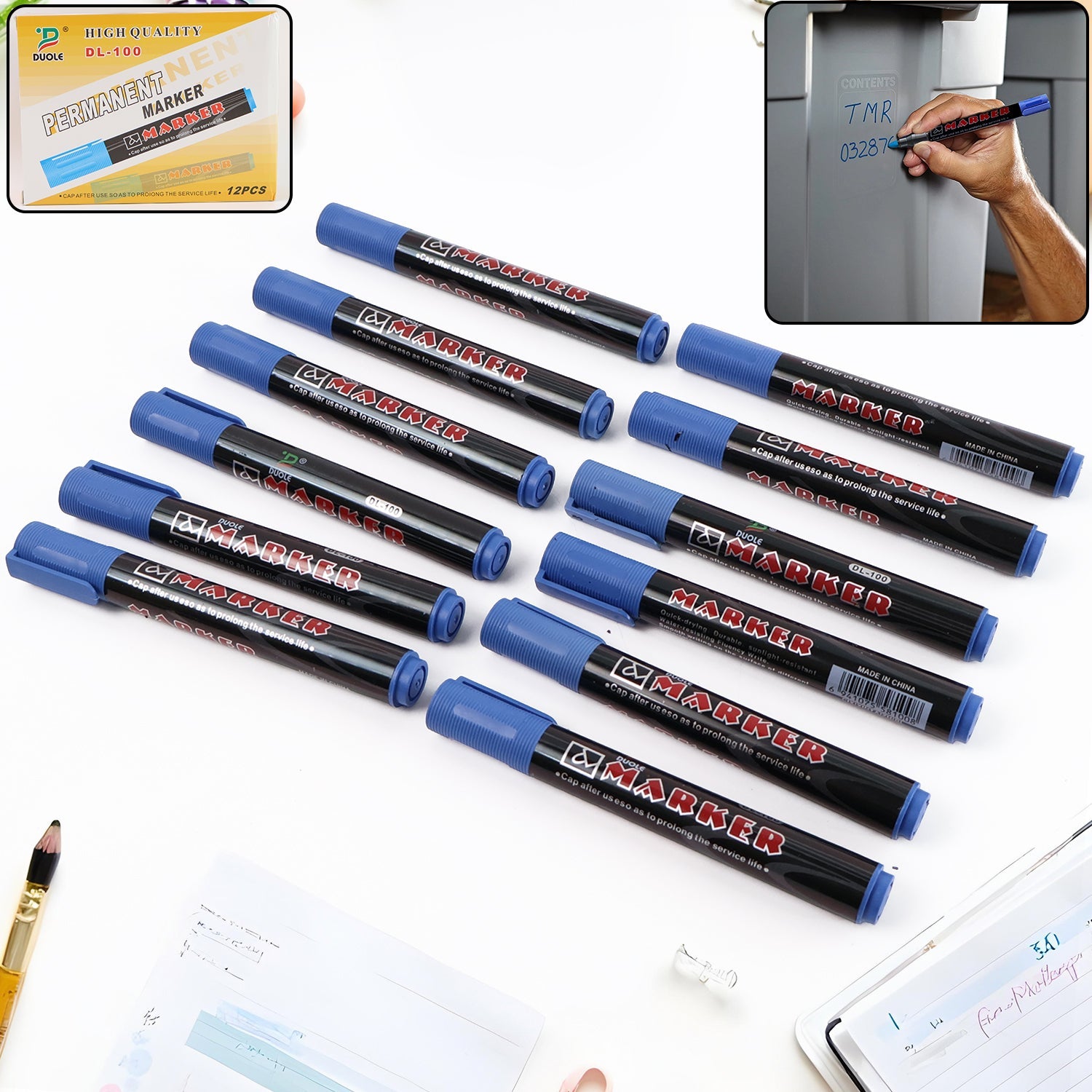 Premium Permanent Blue Marker Pen Set