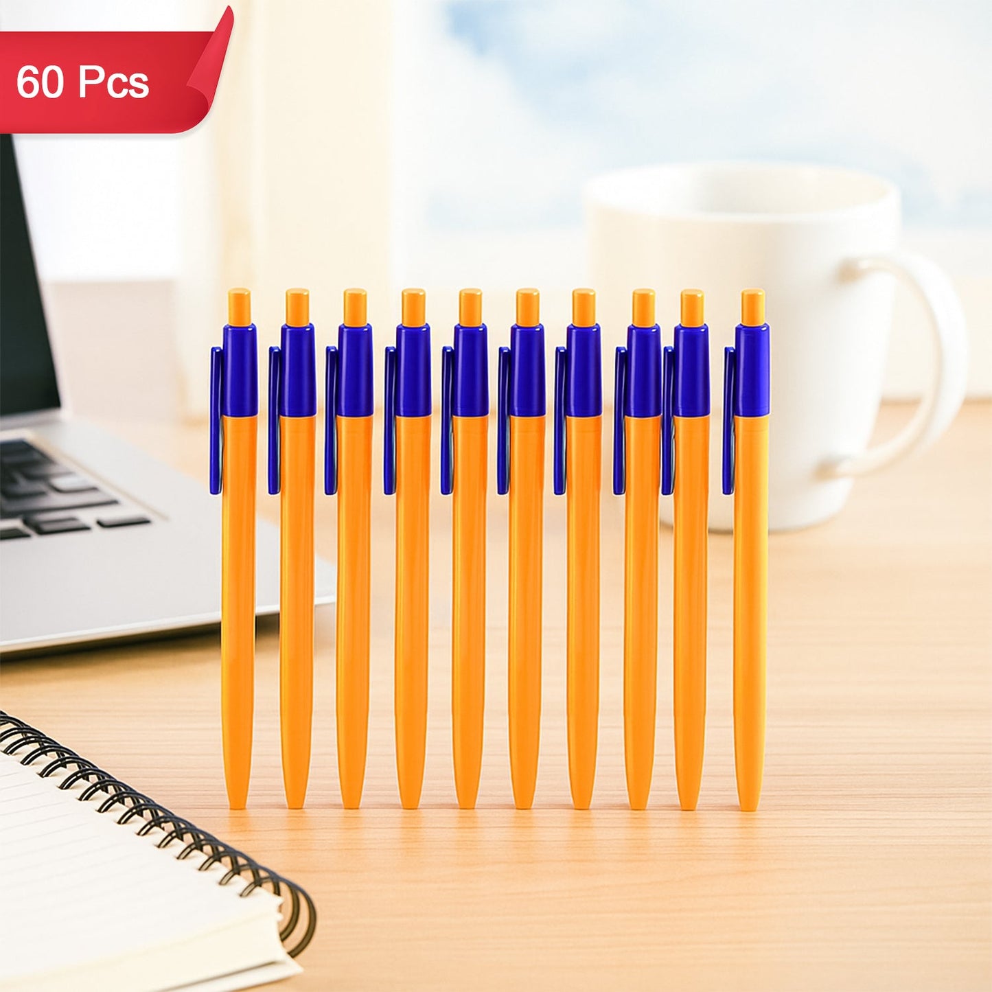 Retractable Ball Pen – Smooth Writing Click Pen with Blue Ink - (60 Pc / Set)
