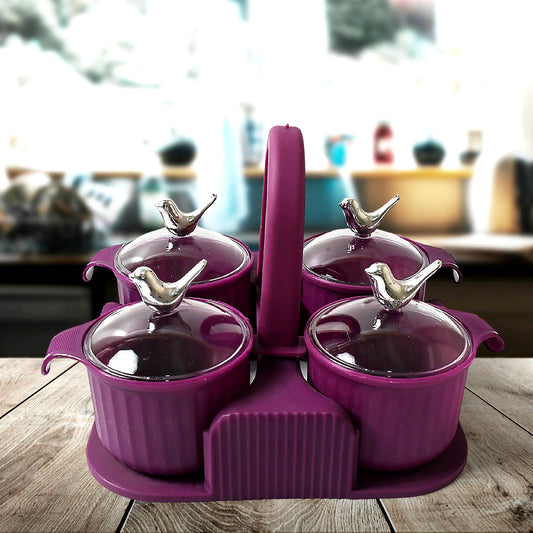 Multipurpose Silver Sparrow, Jar Dry fruit Set, for Home and Kitchen Airtight Dry Fruit Plastic Storage Container Tray Set With Lid & 4 Serving Jar Container for Sweets, Chips, Cookies | (4 Pc Set)