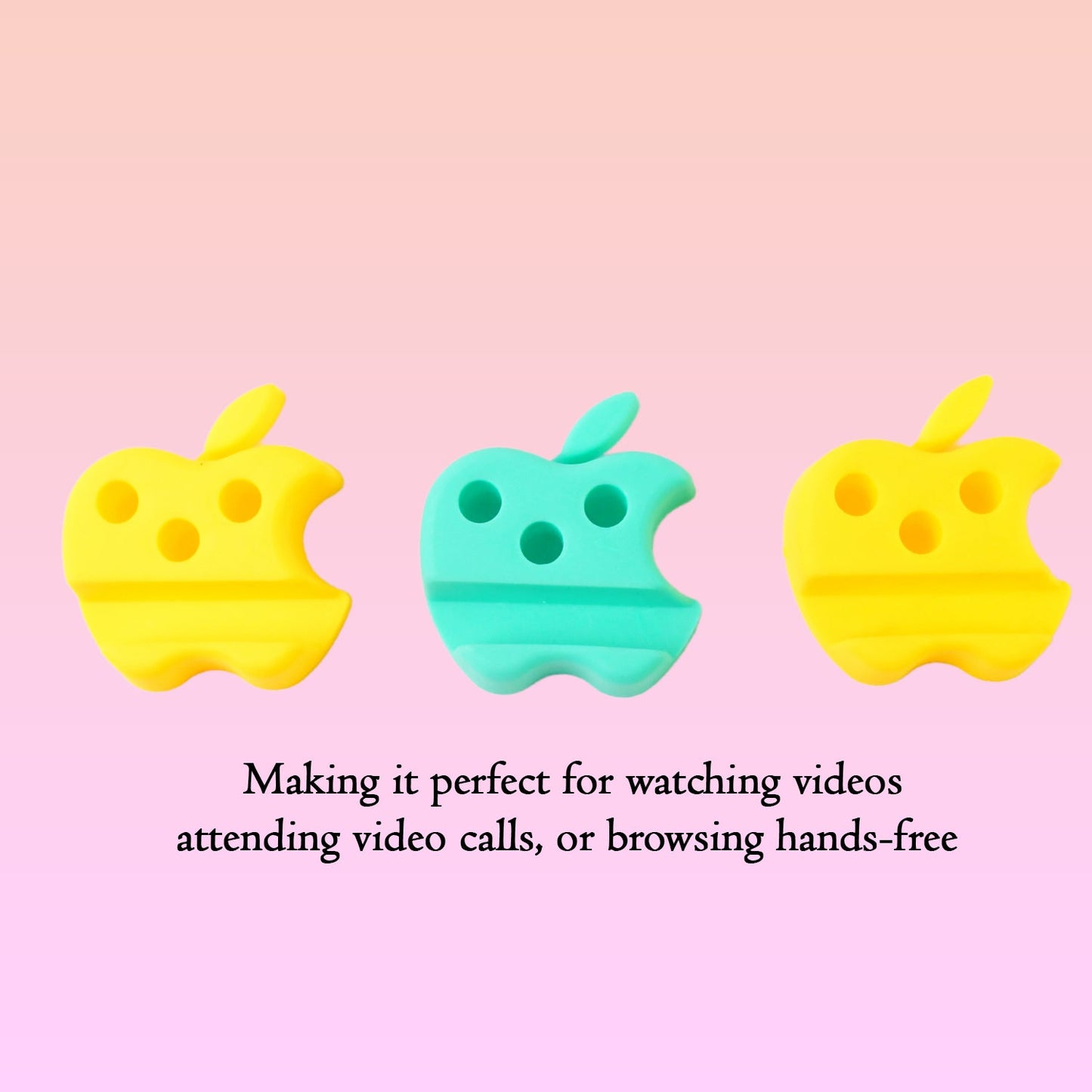 Multi-Functional Apple-Shaped Plastic Mobile Stand with Pen Holder (3 Pc / Mix Color)