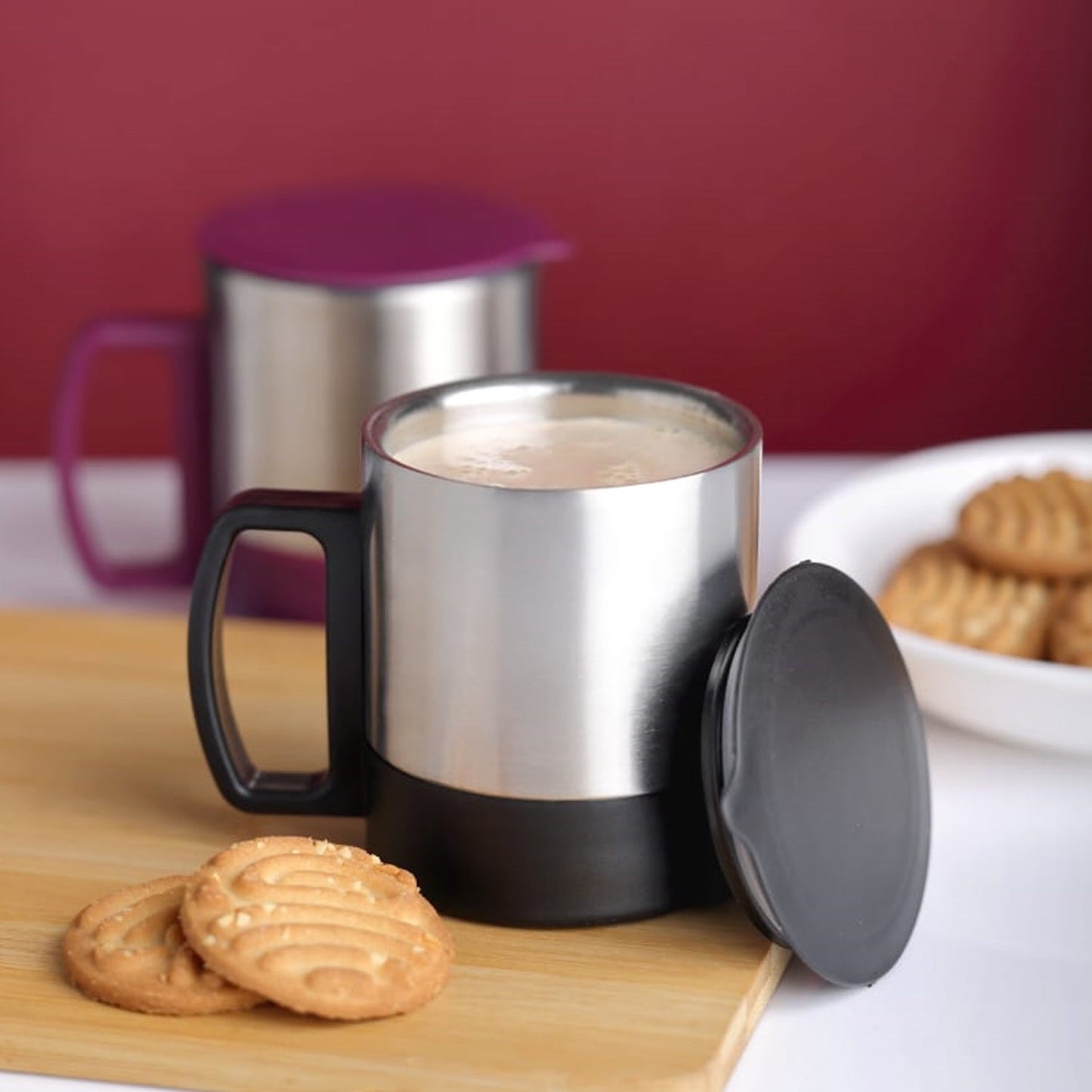 Customize Stainless Steel Coffee/Tea Cup, Stainless Steel Lid Cover Hot Coffee/Tea Mug Hot Insulated Double Wall Stainless Steel, Coffee and Milk Cup with Lid & Handle Easy To Carry - Coffee Cup (1 Pc)