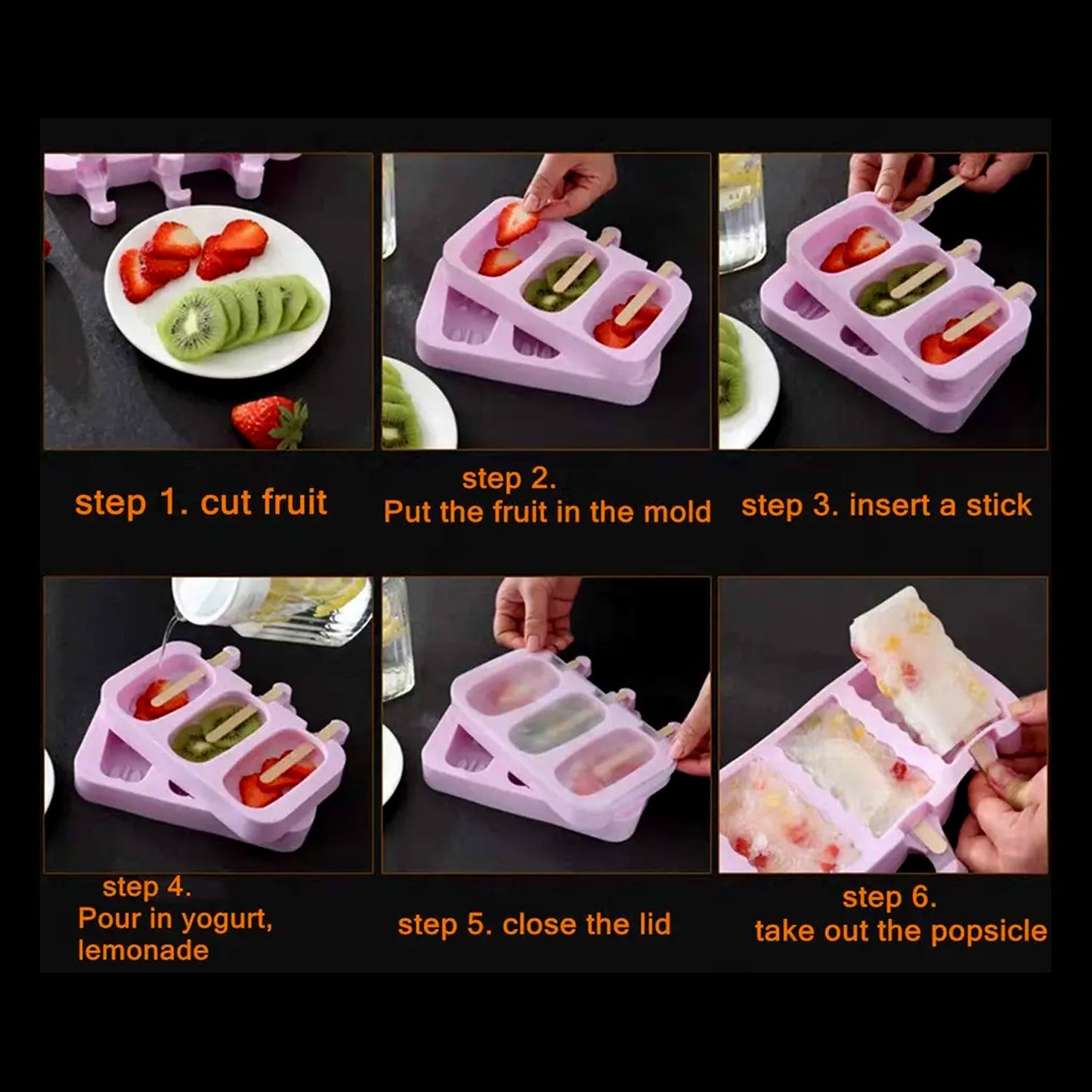 Silicone sicle Molds Ice Cream Molds 4 Cavities with Lids 50 Pack Sticks for Kids Ice cube Maker Easy Release