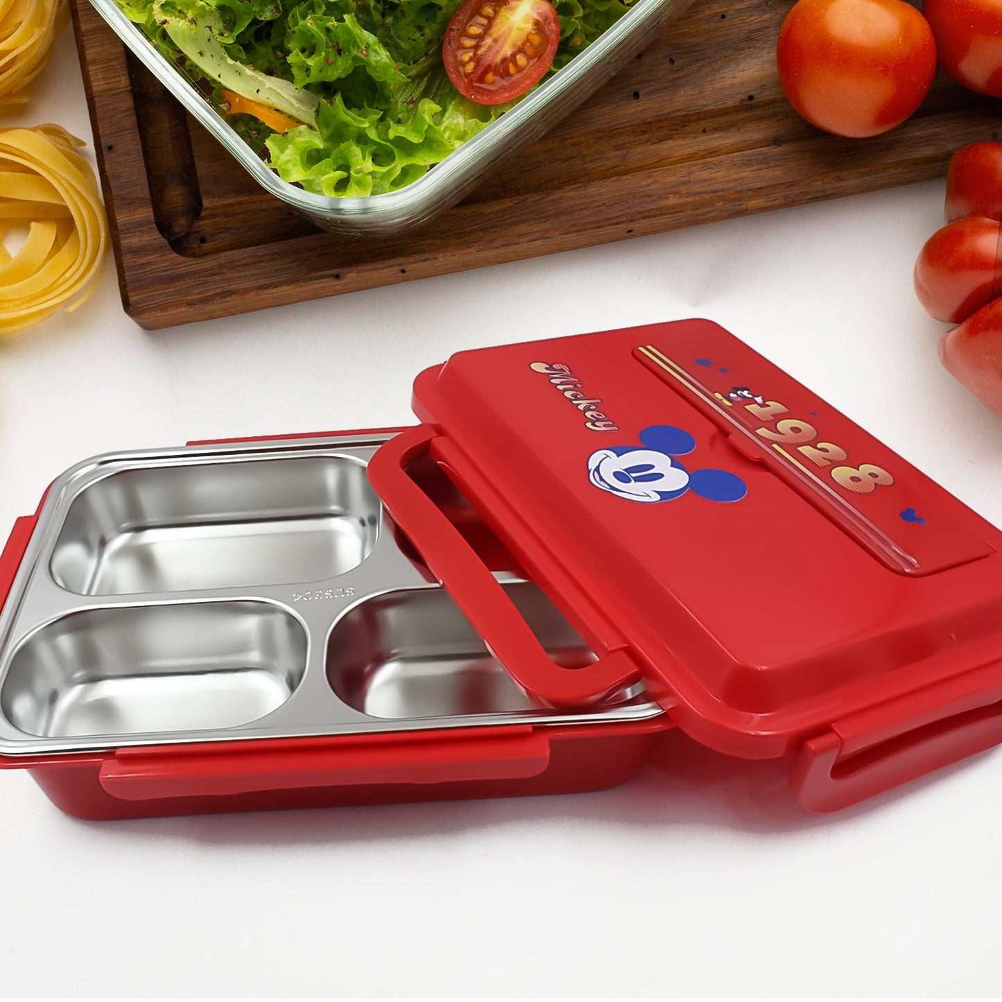 Cartoon Printed 4 Compartment Insulated Lunch Box Stainless Steel |Tiffin Box for Boys, Girls, School & Office Men for Microwave Freezer Safe Adult Children Food Container (1 Pc)