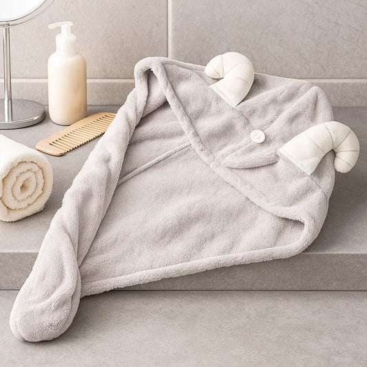 Cute Animal Ear Hooded Hair Drying Towel Wrap (1 Pc)