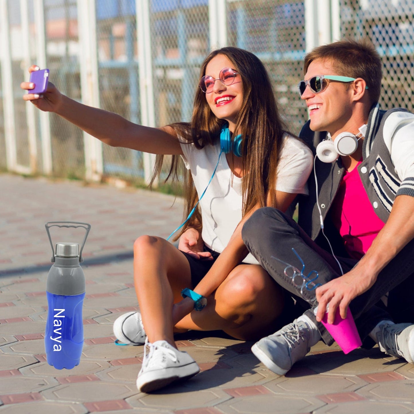 Plastic Insulated Water Bottle with Handle, for Kids, Sports, Office