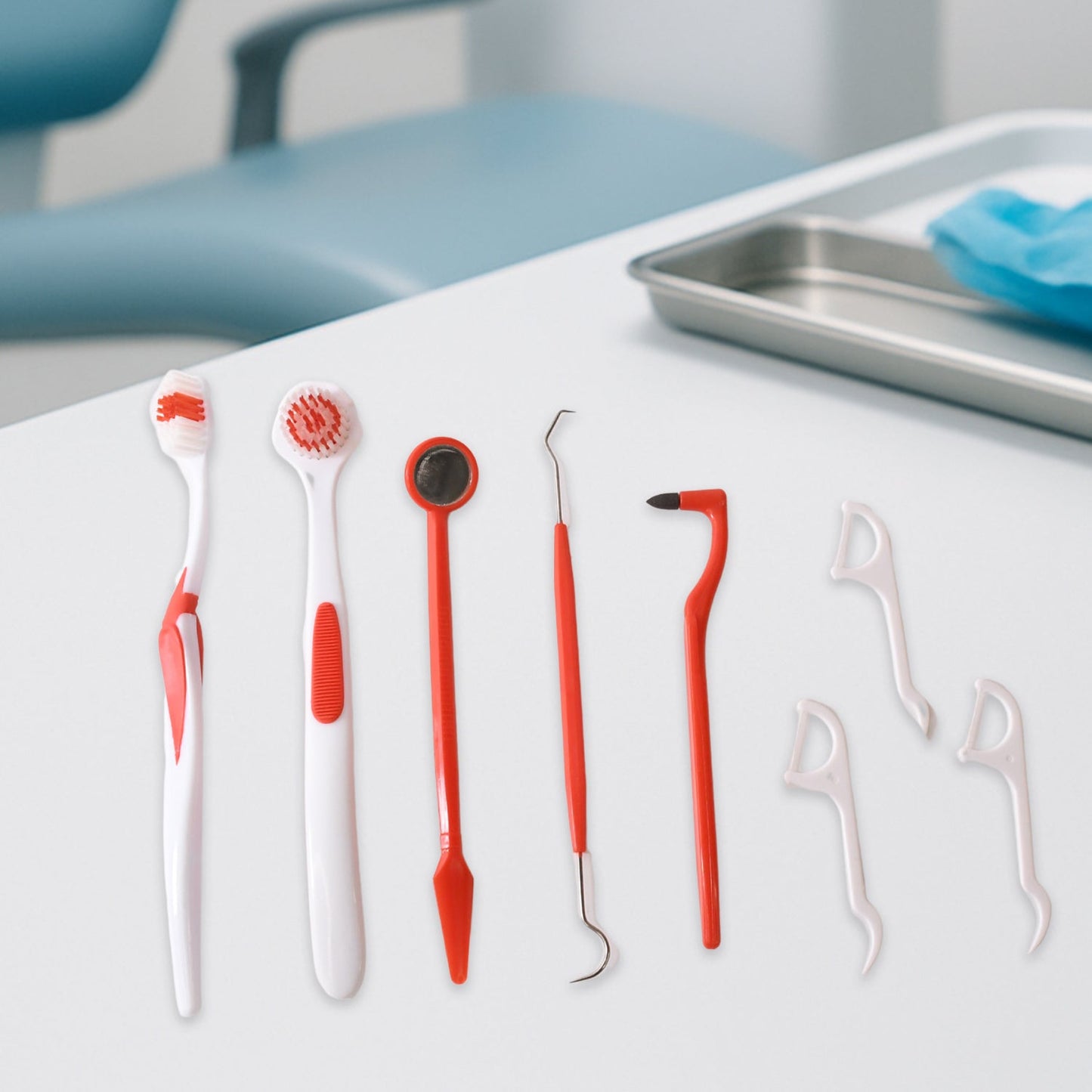 Ergonomically designed anti-slip handles Durable plastic and stainless steel tools Helps remove plaque, tartar, and food particles Ideal for use between dentist visits Travel-friendly and hygienically packaged