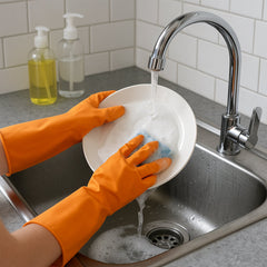 1 Pair Large Orange Gloves For Types Of Purposes Like Washing Utensils, Gardening And Cleaning Toilet Etc.