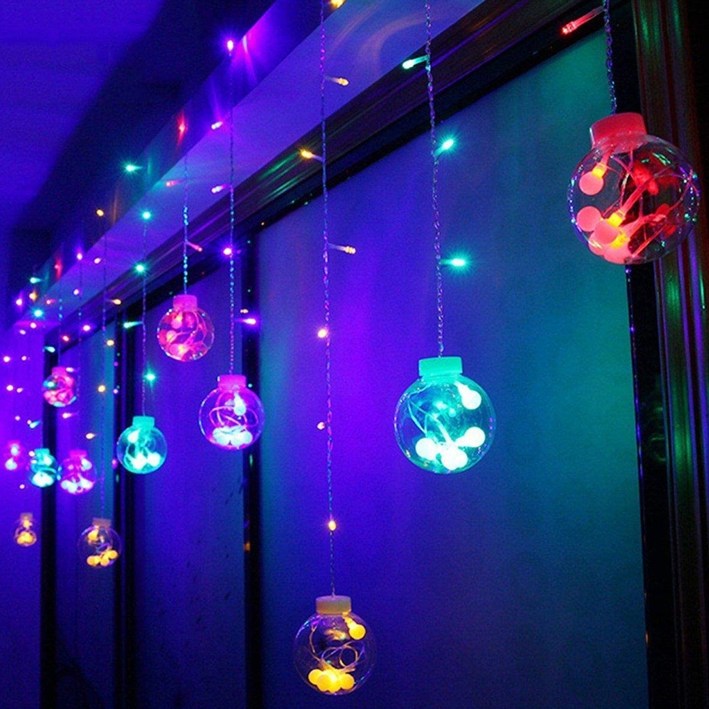 12 Wish Balls Window Curtain String Lights with 8 Flashing Modes Decoration for Home Decoration, Diwali & Wedding LED Christmas Light Indoor and Outdoor Light ,Festival Decoration (Plastic, Multi Color)