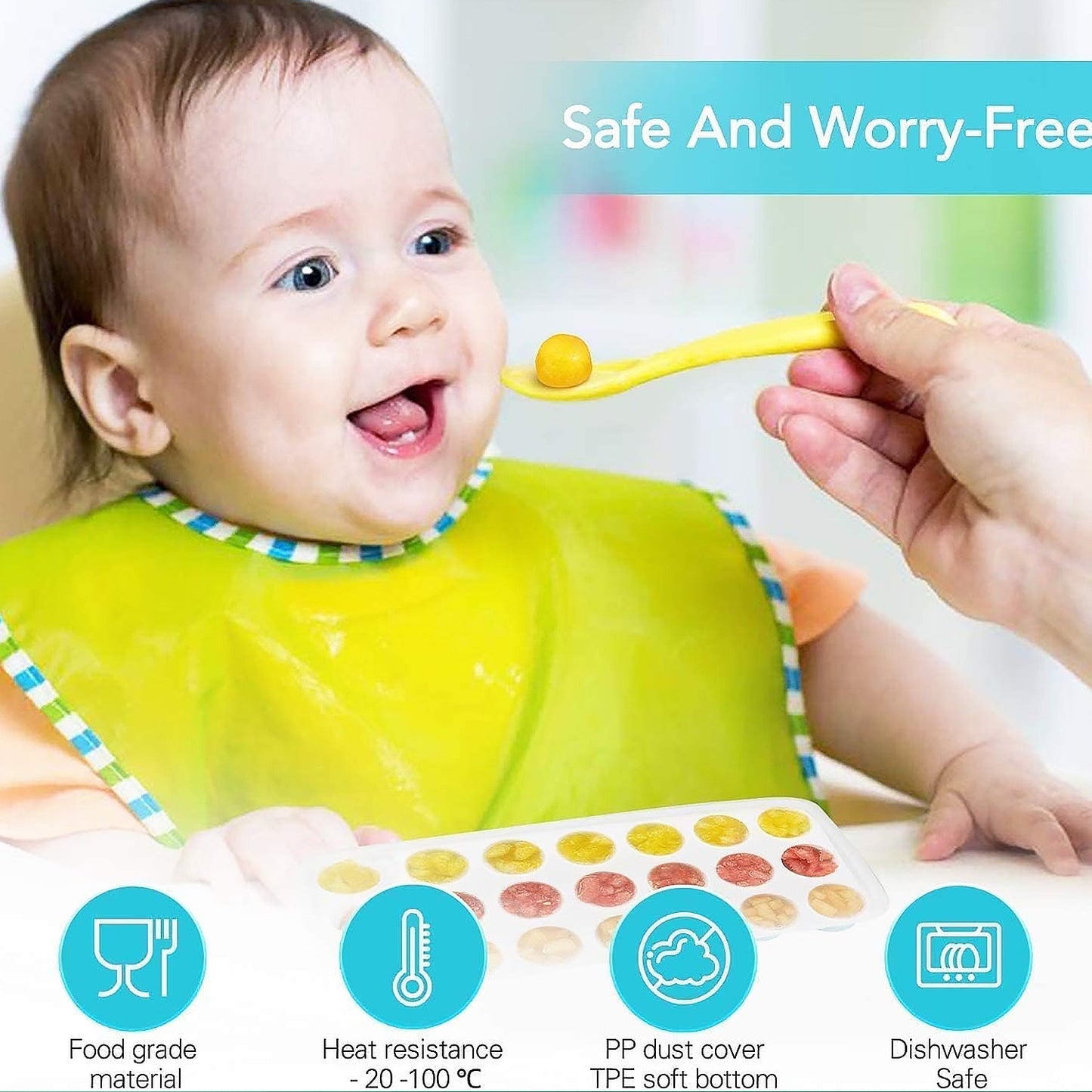 21 Cavity Up Ice Cube Trays-Easy Release, Flexible Silicone Bottom - Stackable, BPA Free, Food Grade - for Convenient Freezer Ice Making (2 Pc Set)