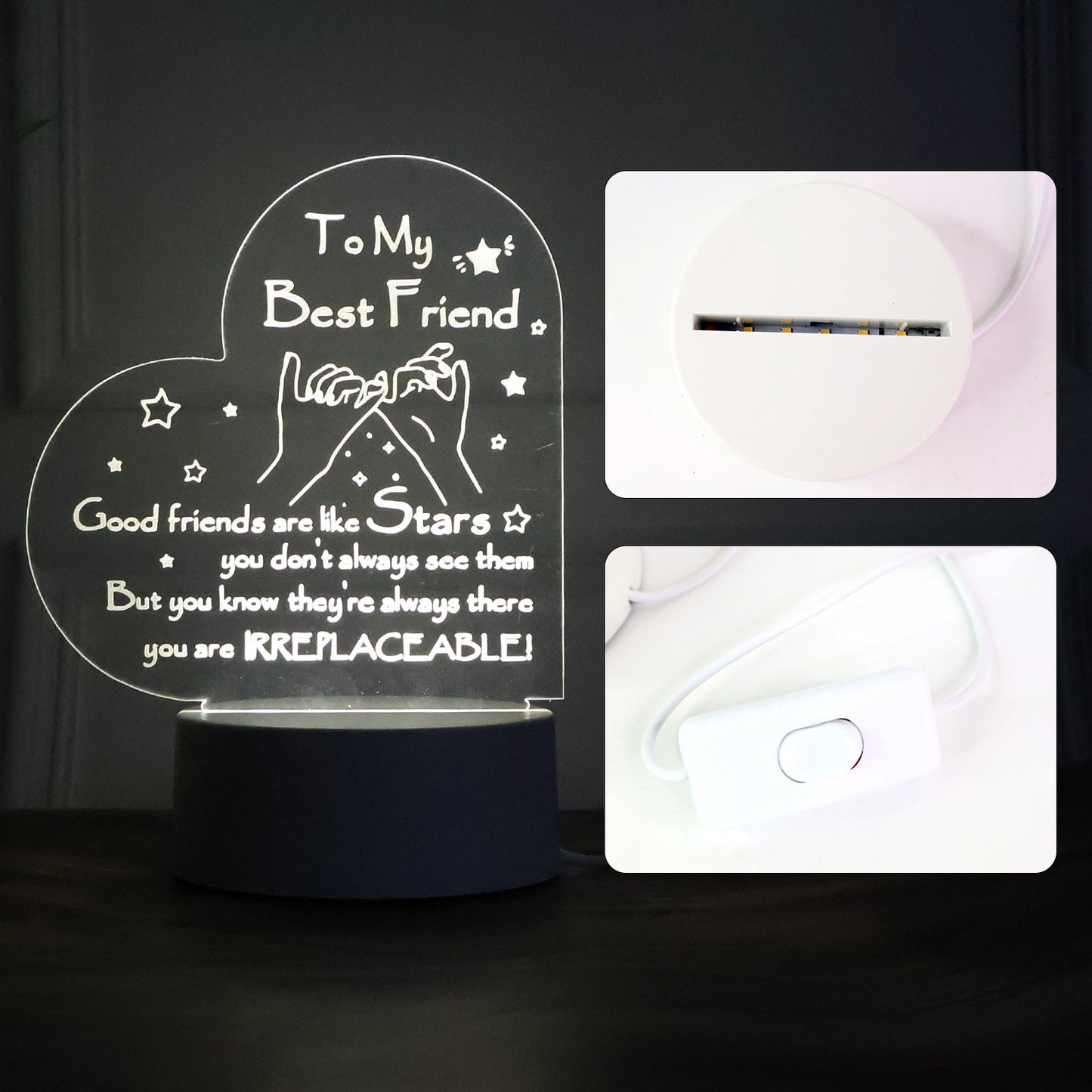 Heart Shape 3D LED Acrylic Night Lamp (1 Pc / Mix Design)