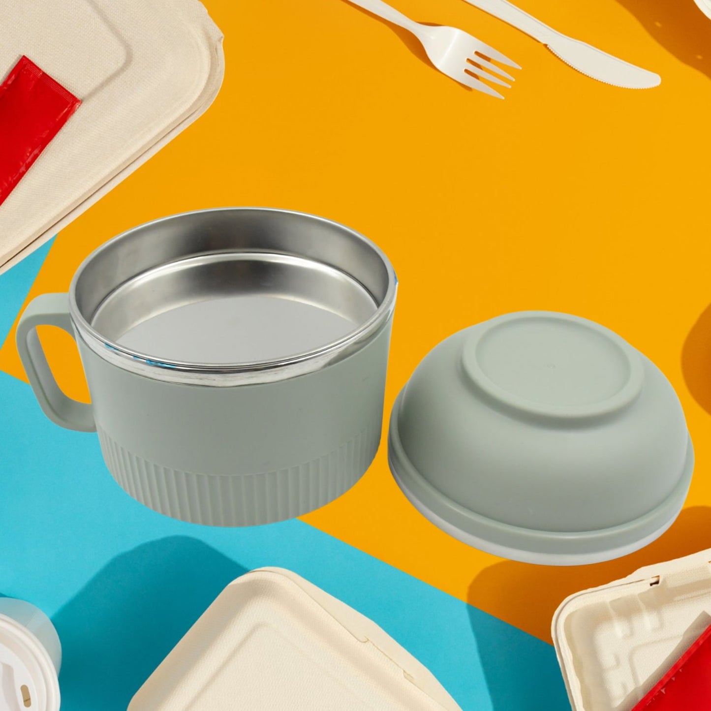 Vacuum Food Flask, Insulation Large Capacity Double Layer Structure Non Slip Labor Saving and Safe Stainless Steel Inner Tank Lunch Box/ Noodle Bowl for Camping Picnic for School Office Outdoor (1 Pc)