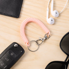 Elastic Spiral Coil Keychain Bracelet with Metal Key Ring and Clip Hook (1 Pc)