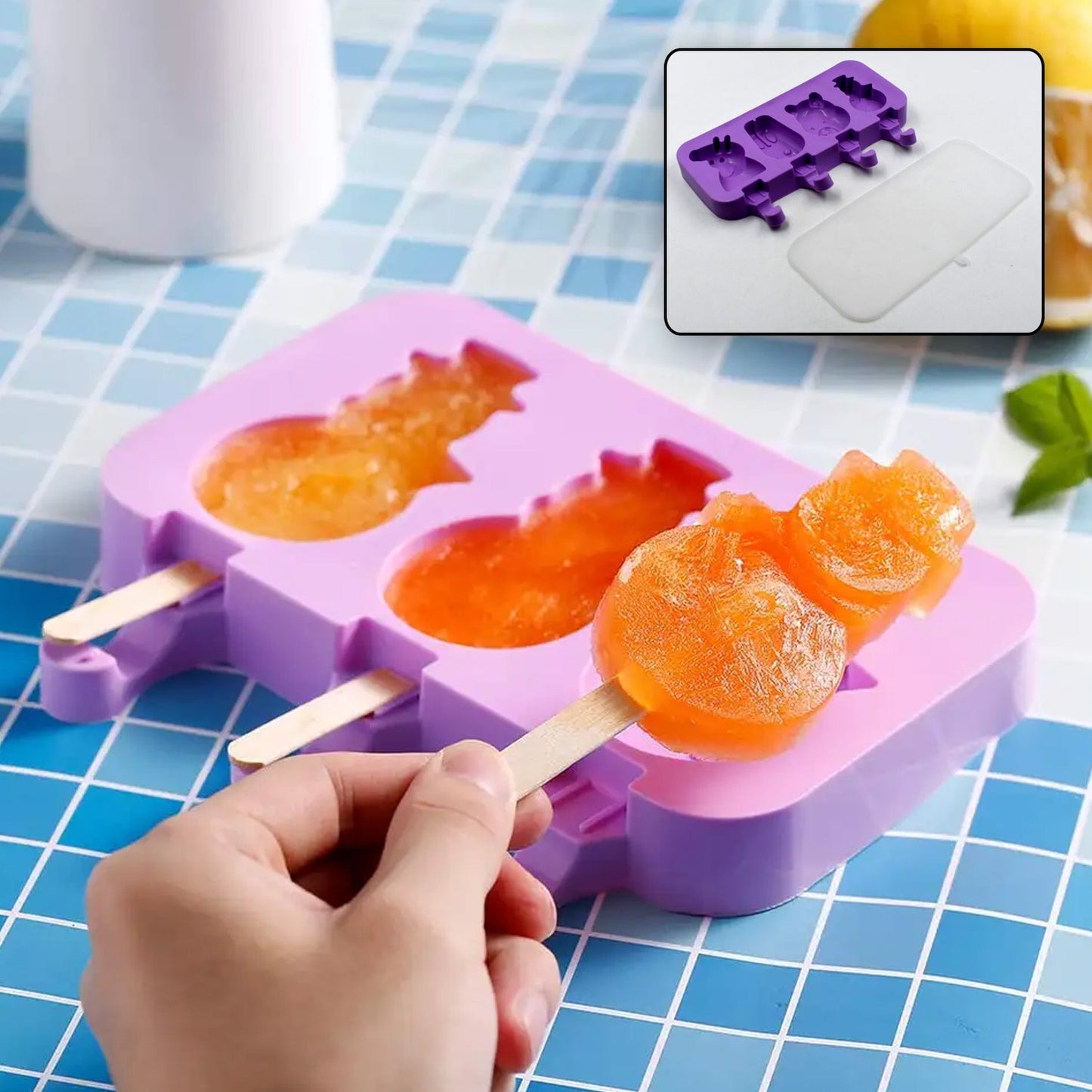 Silicone sicle Molds Ice Cream Molds 4 Cavities with Lids 50 Pack Sticks for Kids Ice cube Maker Easy Release