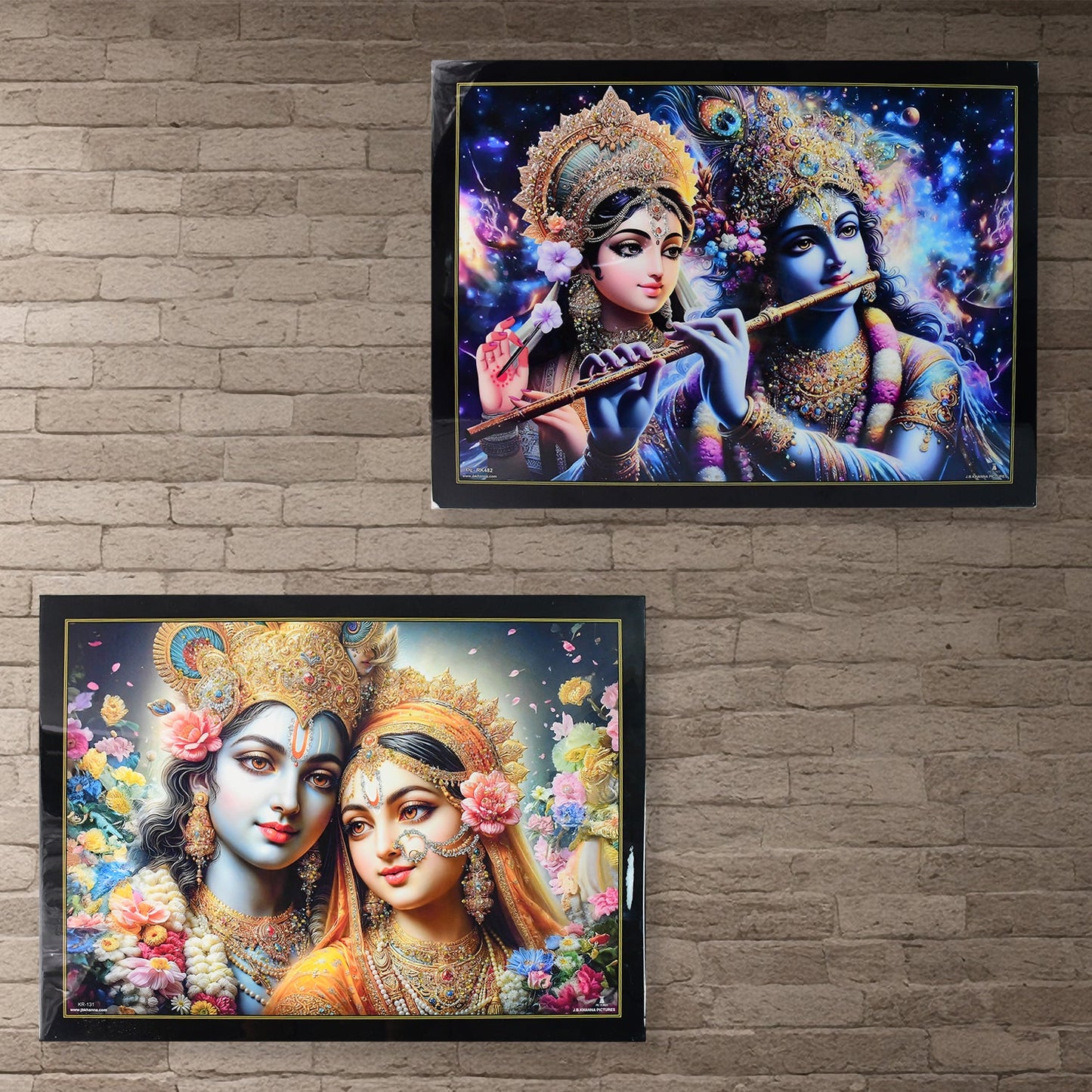 Lord Krishna and Radha Wall Painting with Wooden Frame 60x45 Cm Approx (1 Pc / Mix Design)