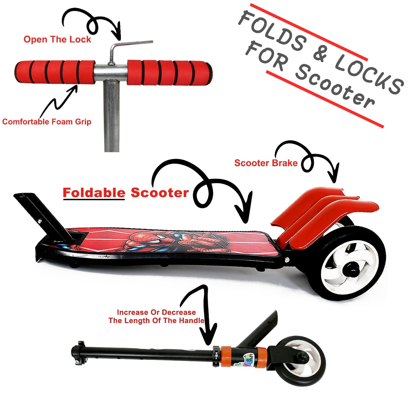 Basic Kids Ride On Leg Push Scooter for Boys and Girls (4 - 8 Years Old Kids) Foldable Scooter Cycle with Height Adjustment for Boys and Girls Multicolor (1 Pc / 3 Wheel)