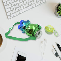 Cute Plastic Water Bottle with Strap & Stickers | Kids School Water Bottle with Straw (1 Pc)