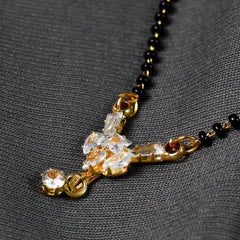 American Diamond Floral Mangalsutra – Black Beaded Chain, Delicate Design for Women, Perfect for Gifting