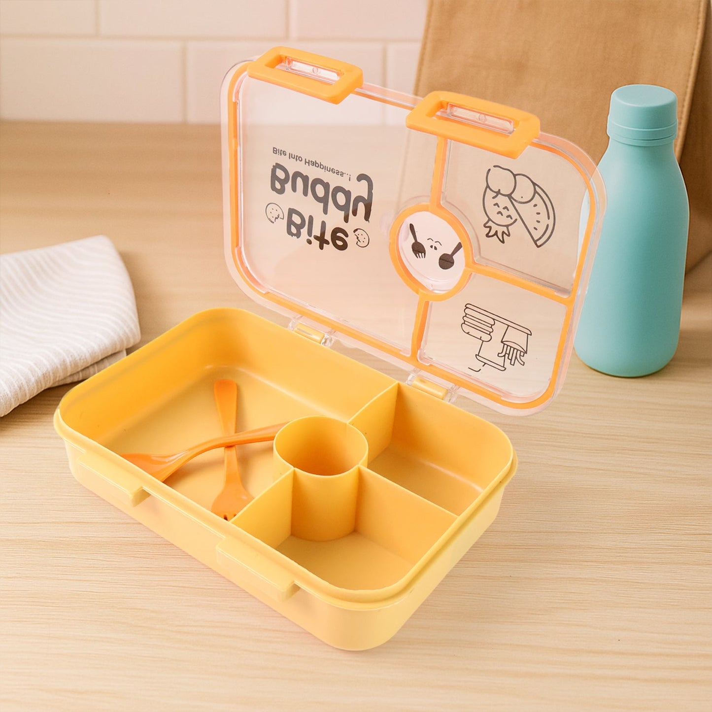 Bite Buddy 4-Compartment Leak-Resistant Plastic Lunch Box with Spoon & Fork