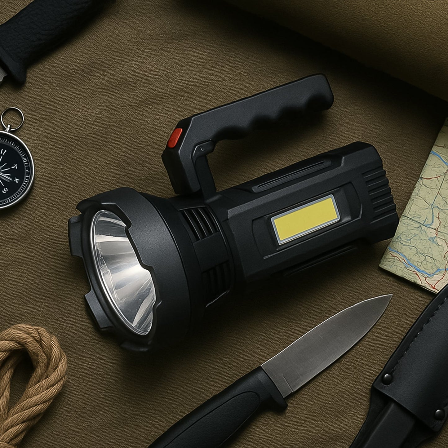 Heavy-Duty USB Torch Light with Front Beam & COB Side Glow