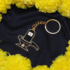 Shivling Design Golden Keychain