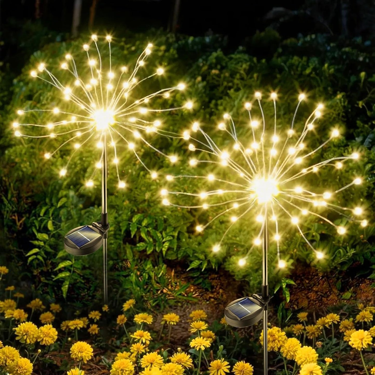 Solar Powered Warm White Starburst Firework Garden Light Set (2 Pc / 120 LED)