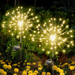 Solar Powered Warm White Starburst Firework Garden Light Set (2 Pc / 120 LED)