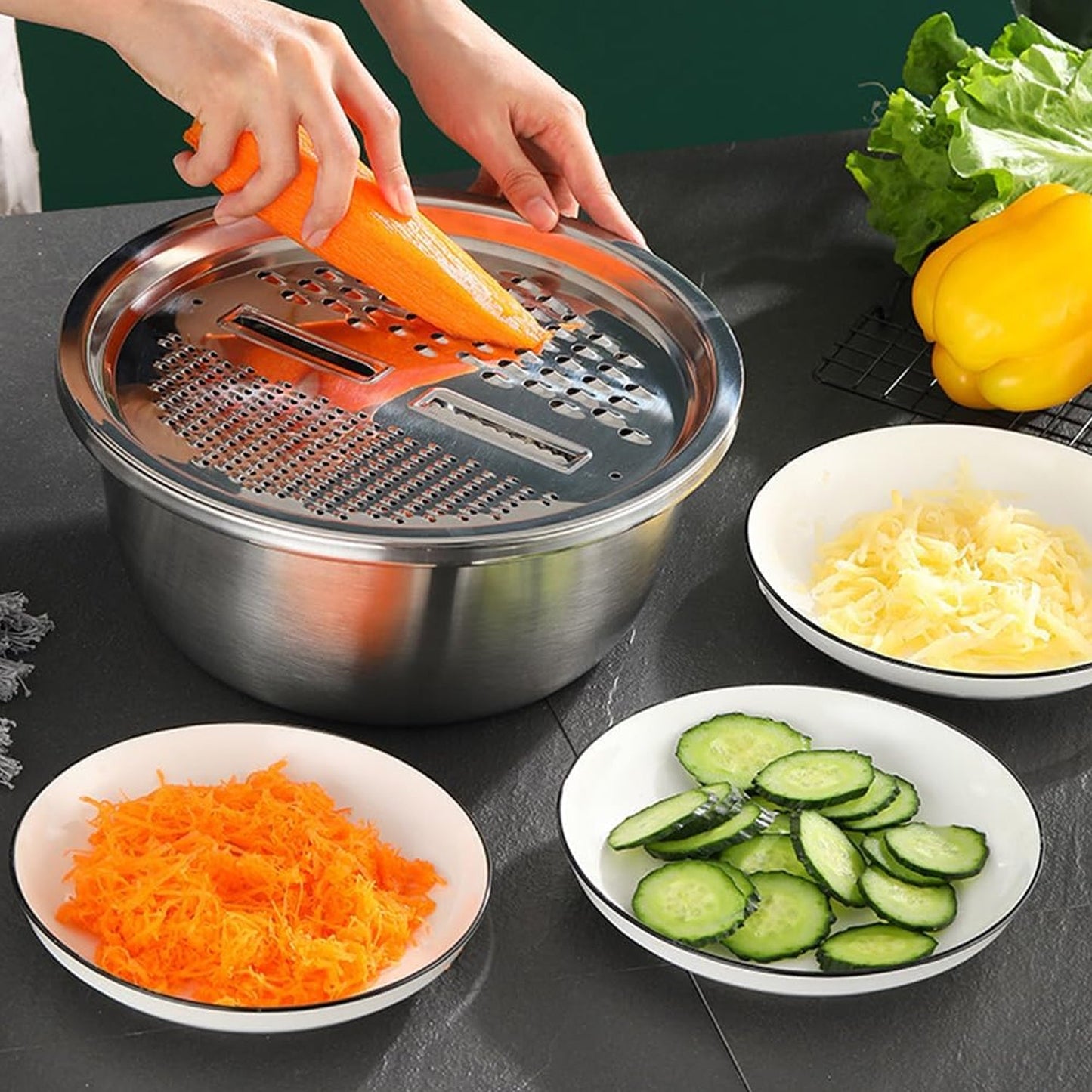3-in-1 Stainless Steel Mixing, Straining & Grater Bowl Set