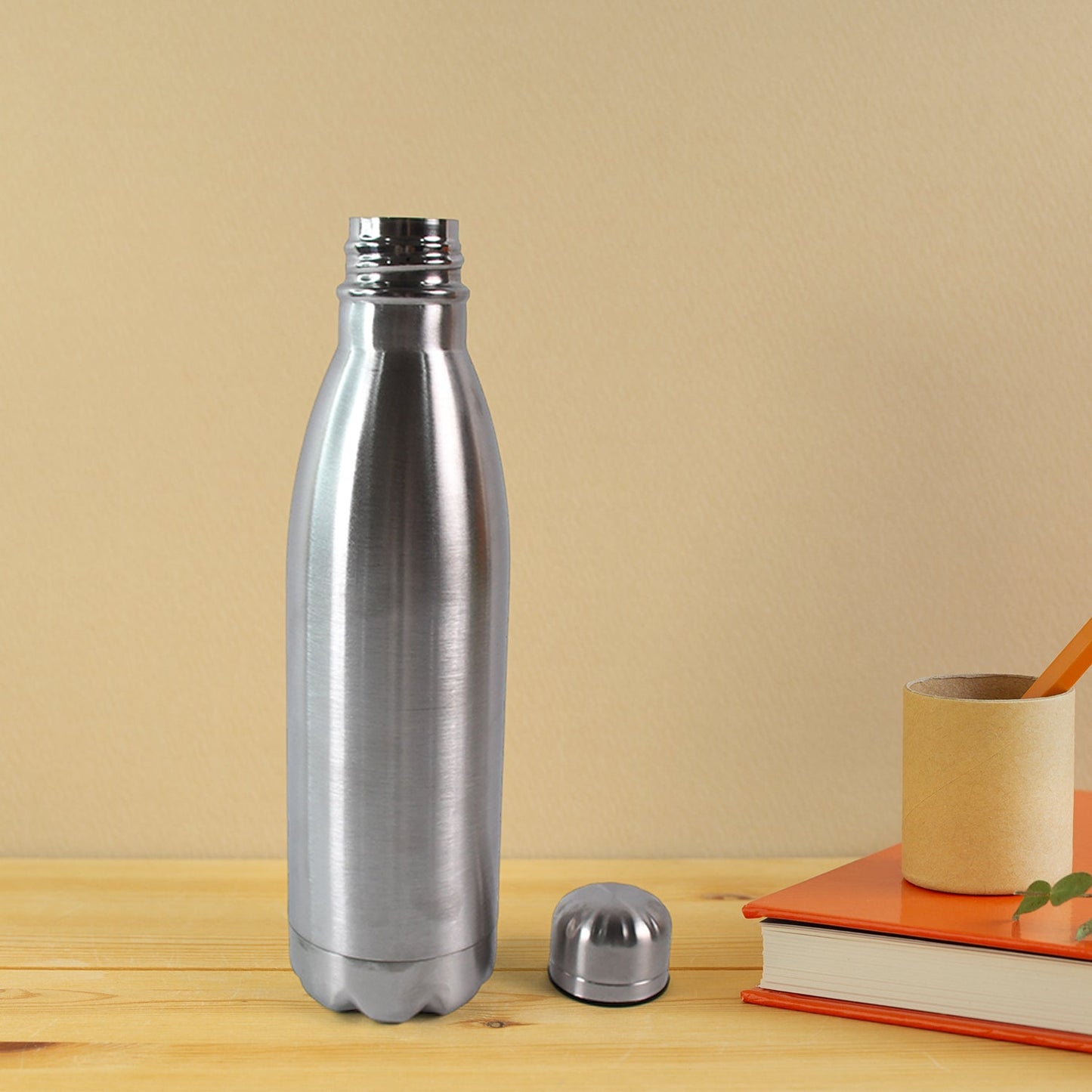 Customize Silver Stainless Steel Water Bottle Approx 500 ML (1 Pc)