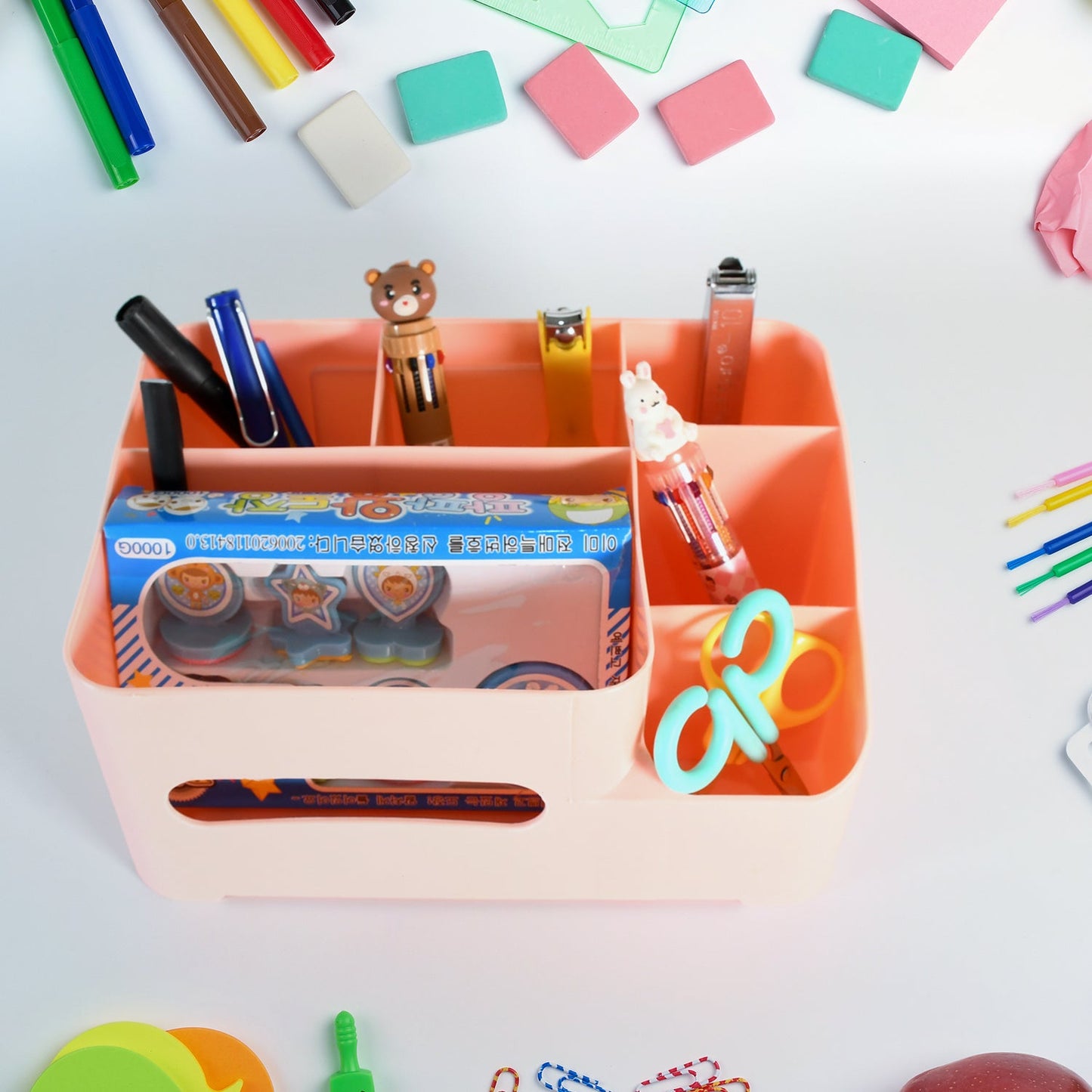 6-Compartment Desk Organizer – Multi-Function Storage for Tissue, Stationery, Remote & Mobile (Home/Office)