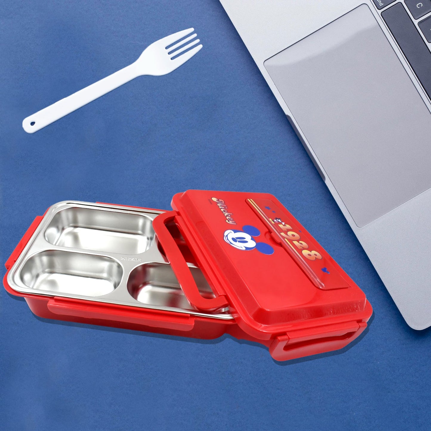 Cartoon Printed 4 Compartment Insulated Lunch Box Stainless Steel |Tiffin Box for Boys, Girls, School & Office Men for Microwave Freezer Safe Adult Children Food Container (1 Pc)