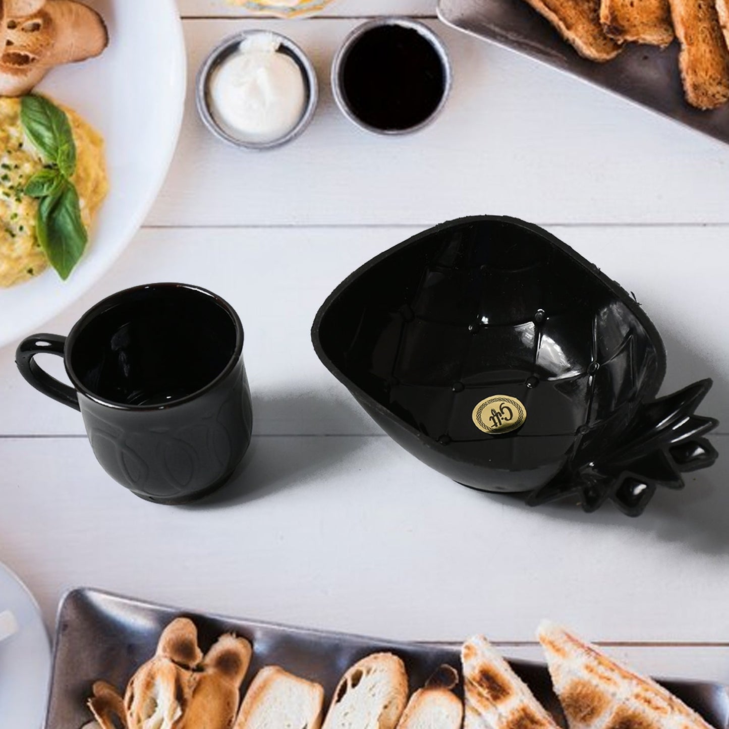 Pine Party Ceramic Tea / cups / Mug Set With Pineapple Shape Serving Bowl Milk Cup, Coffee Cup, Tea Cup, Breakfast Cup, Drinking Mug or Outdoor for Household, Gift for Birthday, Wedding Party (5 Pcs set)