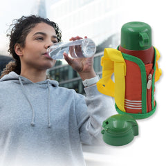 Customize Premium Stainless Steel Insulated Sipper Bottle Print Water FlaskCartoon Vacuum Hot Cold For Kids / Travelling Water Bottle for Kids with up Straw, Double Wall Thermos with Straw & Bottle Zippe Cover For office/Gym/School (550 ML)