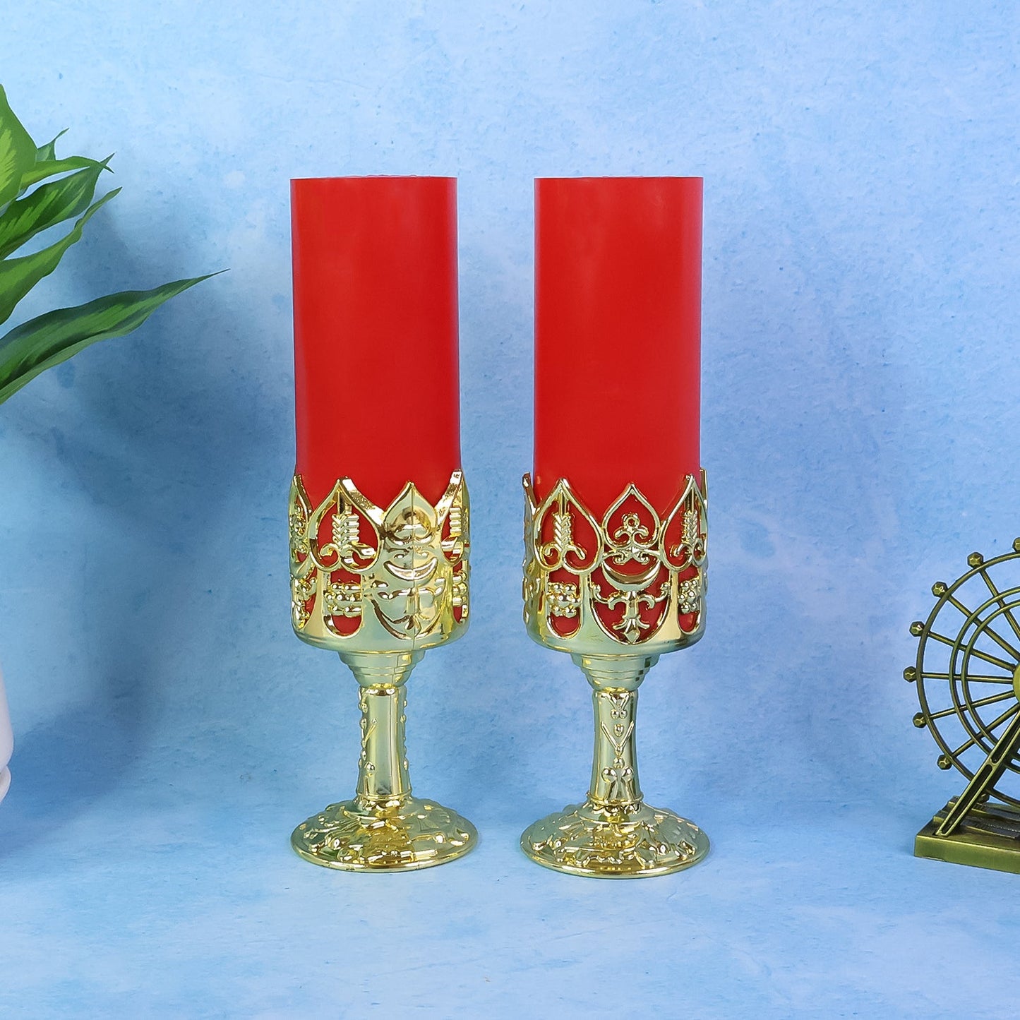 Decorative LED Candle Light Lamps with Golden Stand (2 Pc)