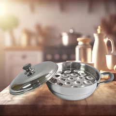 Stainless Steel Triply Multi Kadai idli, dhokla, Patra, Mini idli plates, kadai with Lid (8 Pcs Set / Free Glass Transparent Lid)