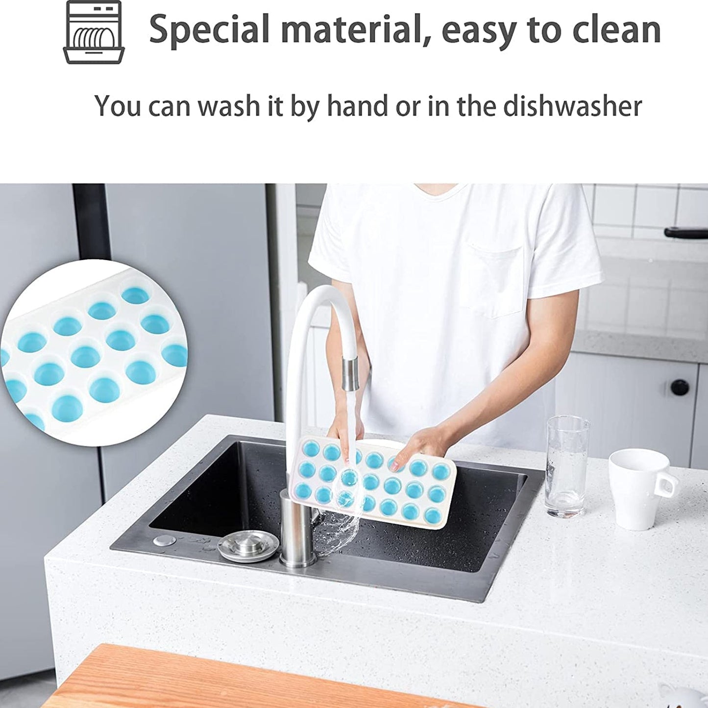 21 Cavity Up Ice Cube Trays-Easy Release, Flexible Silicone Bottom - Stackable, BPA Free, Food Grade - for Convenient Freezer Ice Making (2 Pc Set)