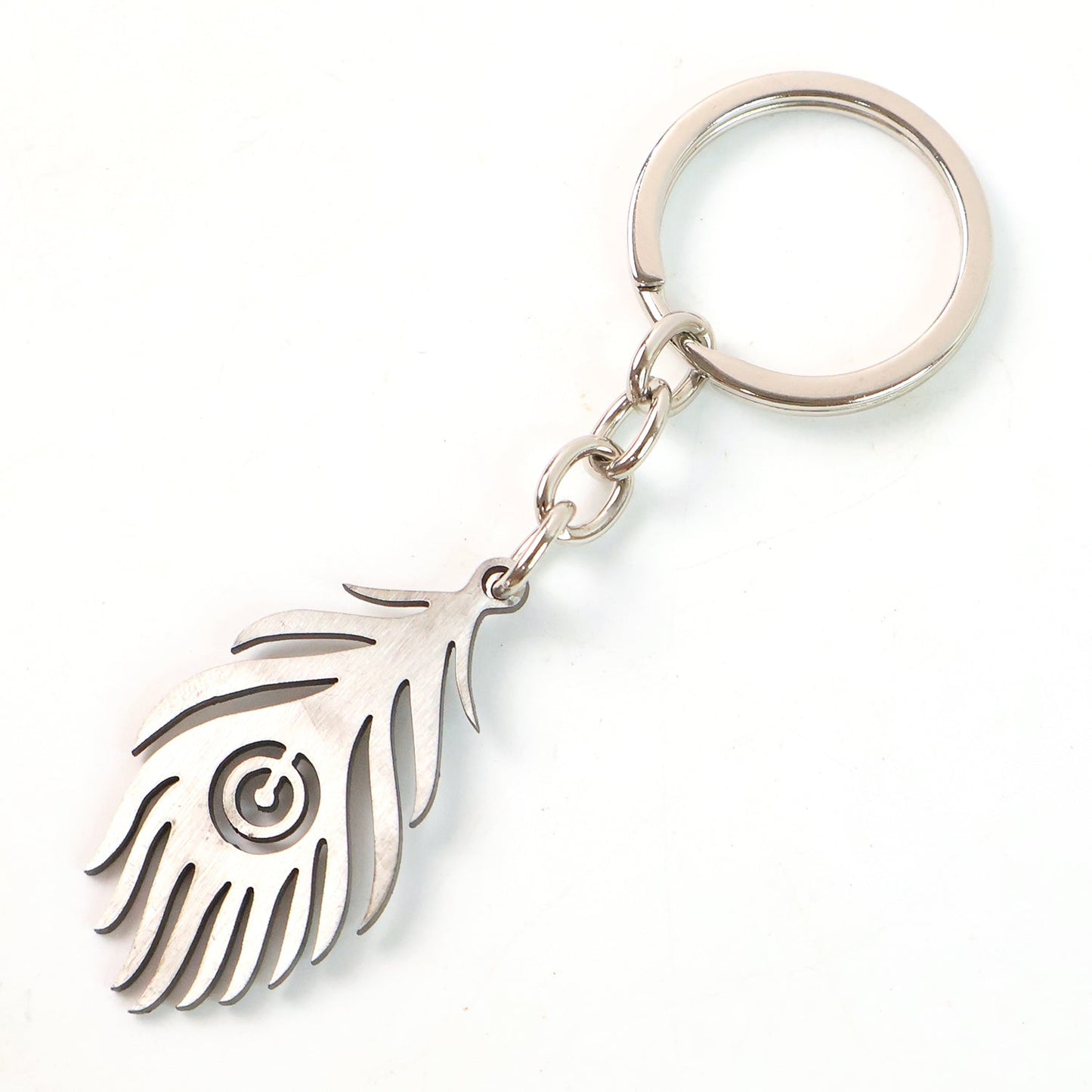 Feather-Inspired Stainless Steel Keychain