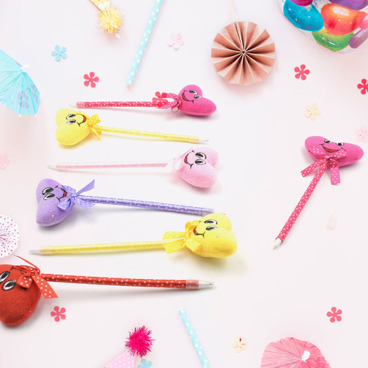 Cute Cartoon Shape & Heart Design Facy Writting Pen Attached Rattle | Ball Pen Smooth Writing For Wedding , Events & Multiuse Pen Best Pen l Use for Kids (12 Pcs Set Mix Design & Color)