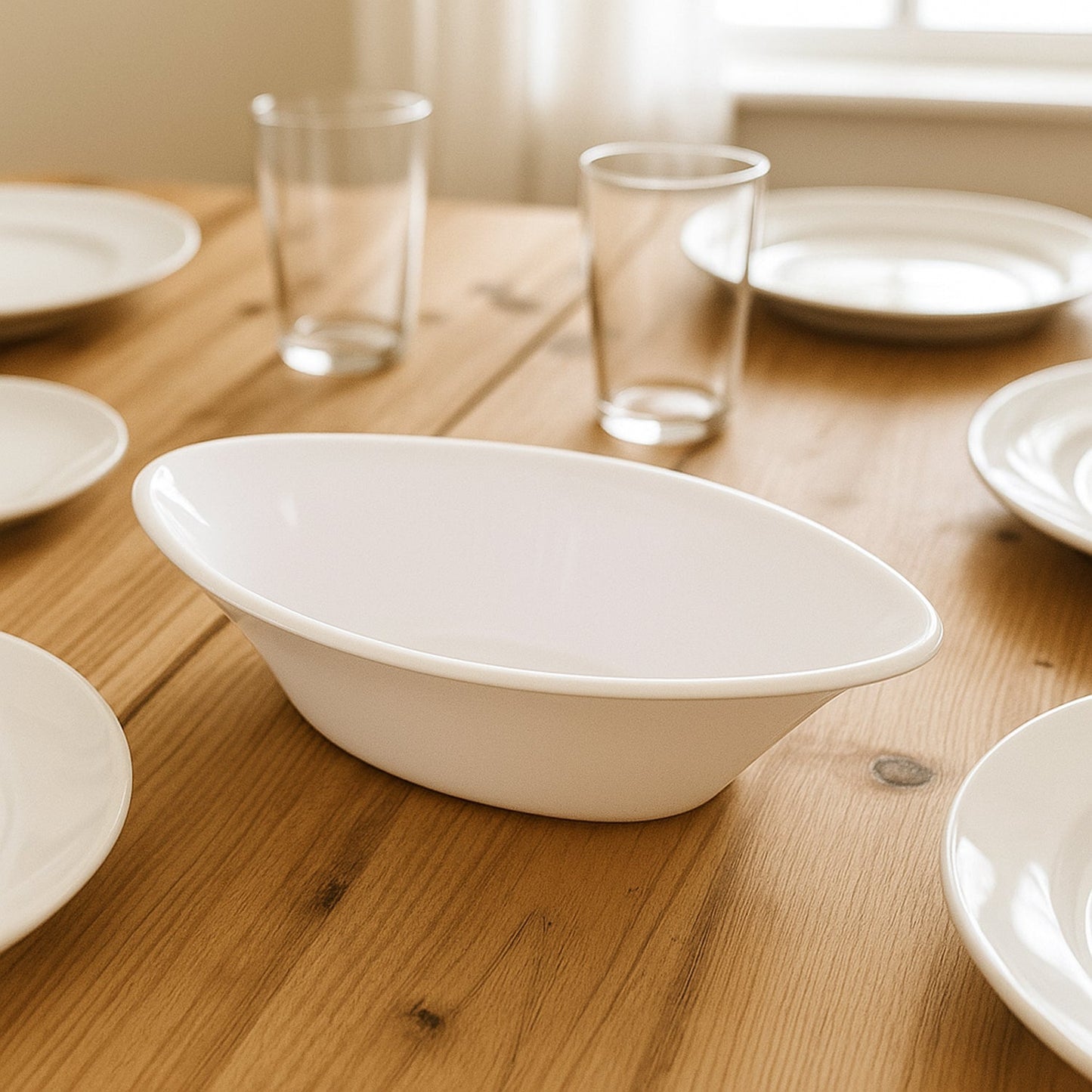 Plastic Marin Serving Bowl – Elegant Oval Deep Bowl (1 Pc / White)