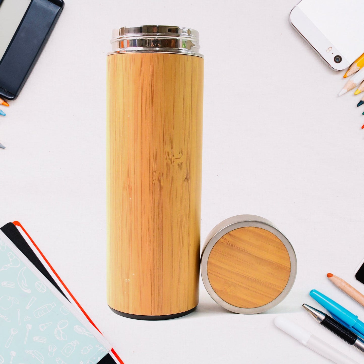 Bamboo Design Stainless Steel Insulated Travel Water Bottle (Approx 500 ML)