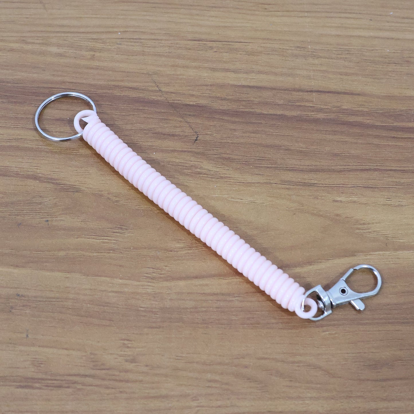 Elastic Spiral Coil Keychain Bracelet with Metal Key Ring and Clip Hook (1 Pc)