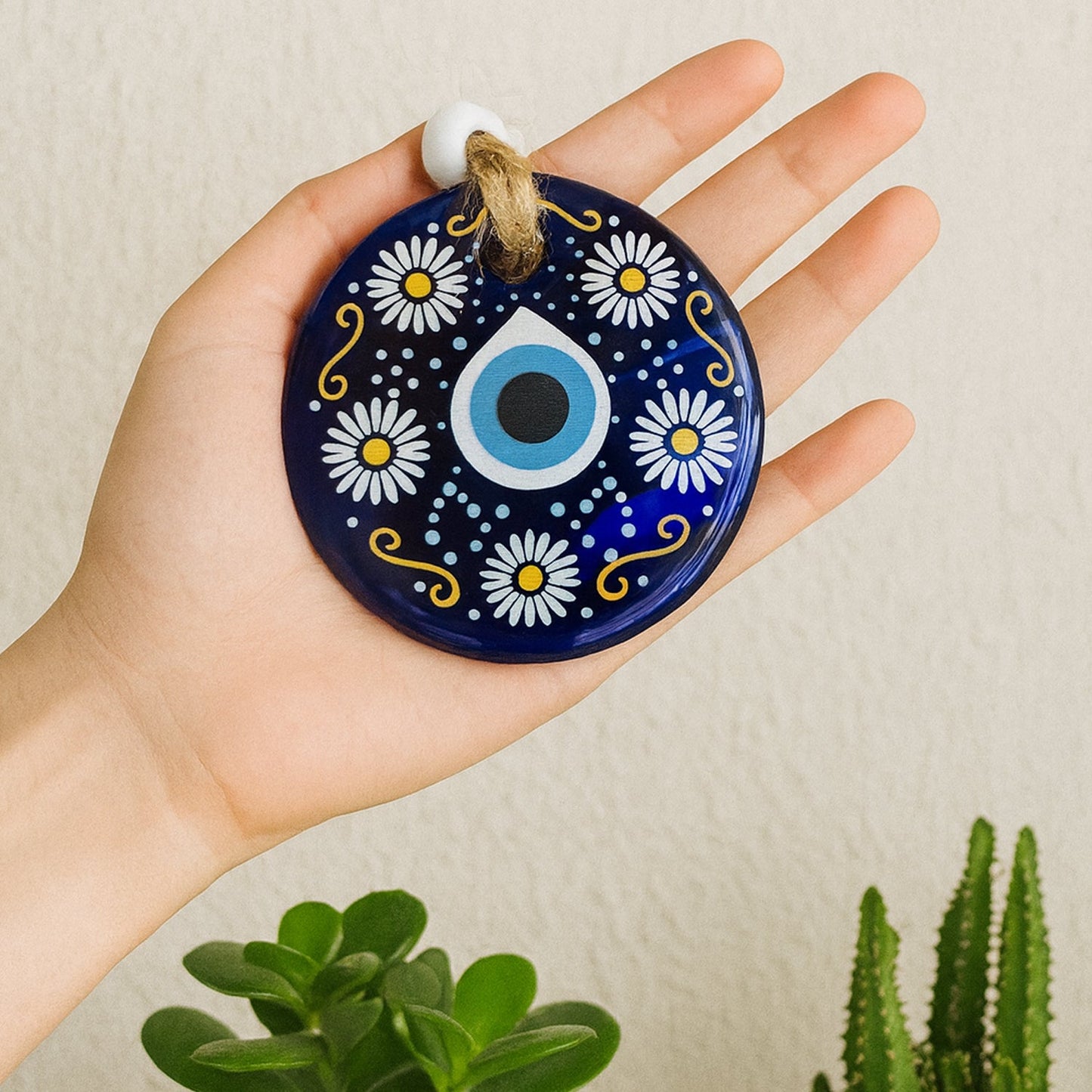 Decorative Evil Eye Wall Hanging Nazar Protector Charm with Beads, Wind Chime (1 Pc)