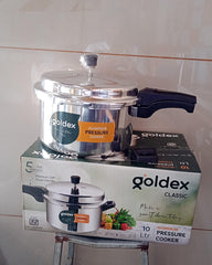 Aluminium Classic Goldex Pressure Cookers With Outer Lid (10 Litres / 5-Year warranty, ISI Number :- 2347, BIS Number :- CM/L -7600164310