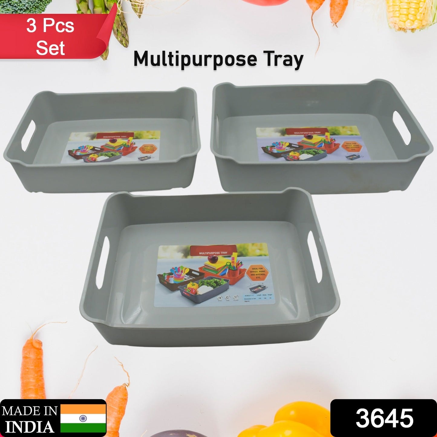 Multipurpose Organising & Storage Plastic Tray, Fruit & Vegetable/ Multi Purpose Tray, Organizer for Kitchen, Countertop, Cabinet, Bathroom Plastic Storage Basket For Store Fruits, Vegetables, Magazines, Cosmetics, Stationary Set of 3
