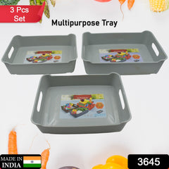Multipurpose Organising & Storage Plastic Tray, Fruit & Vegetable/ Multi Purpose Tray, Organizer for Kitchen, Countertop, Cabinet, Bathroom Plastic Storage Basket For Store Fruits, Vegetables, Magazines, Cosmetics, Stationary Set of 3