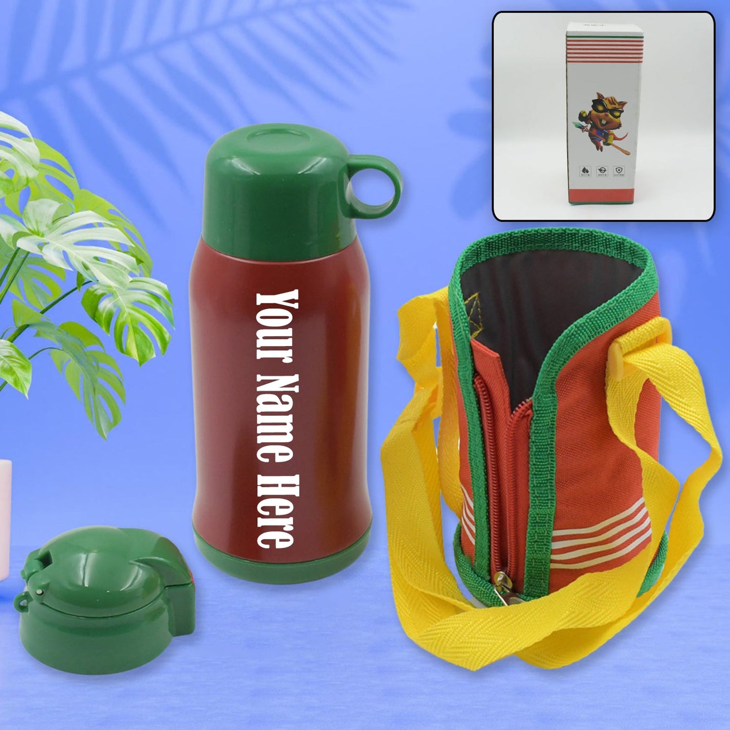 Customize Premium Stainless Steel Insulated Sipper Bottle Print Water FlaskCartoon Vacuum Hot Cold For Kids / Travelling Water Bottle for Kids with up Straw, Double Wall Thermos with Straw & Bottle Zippe Cover For office/Gym/School (550 ML)